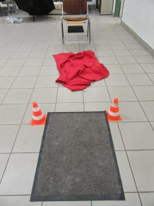 Vom Start auf dem Teppich geht es über die Decke (in den Falten sind Leckerlis versteckt),...